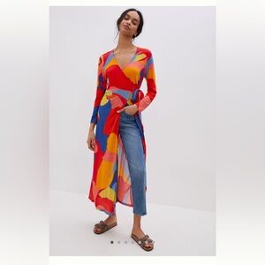 Anthropologie - Conditions Apply, painterly wrap dress, Orange Motif, Small